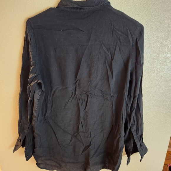 IRO Black Long Sleeve Button Front Mix Media Shirt Top Size 40 - Picture 7 of 7